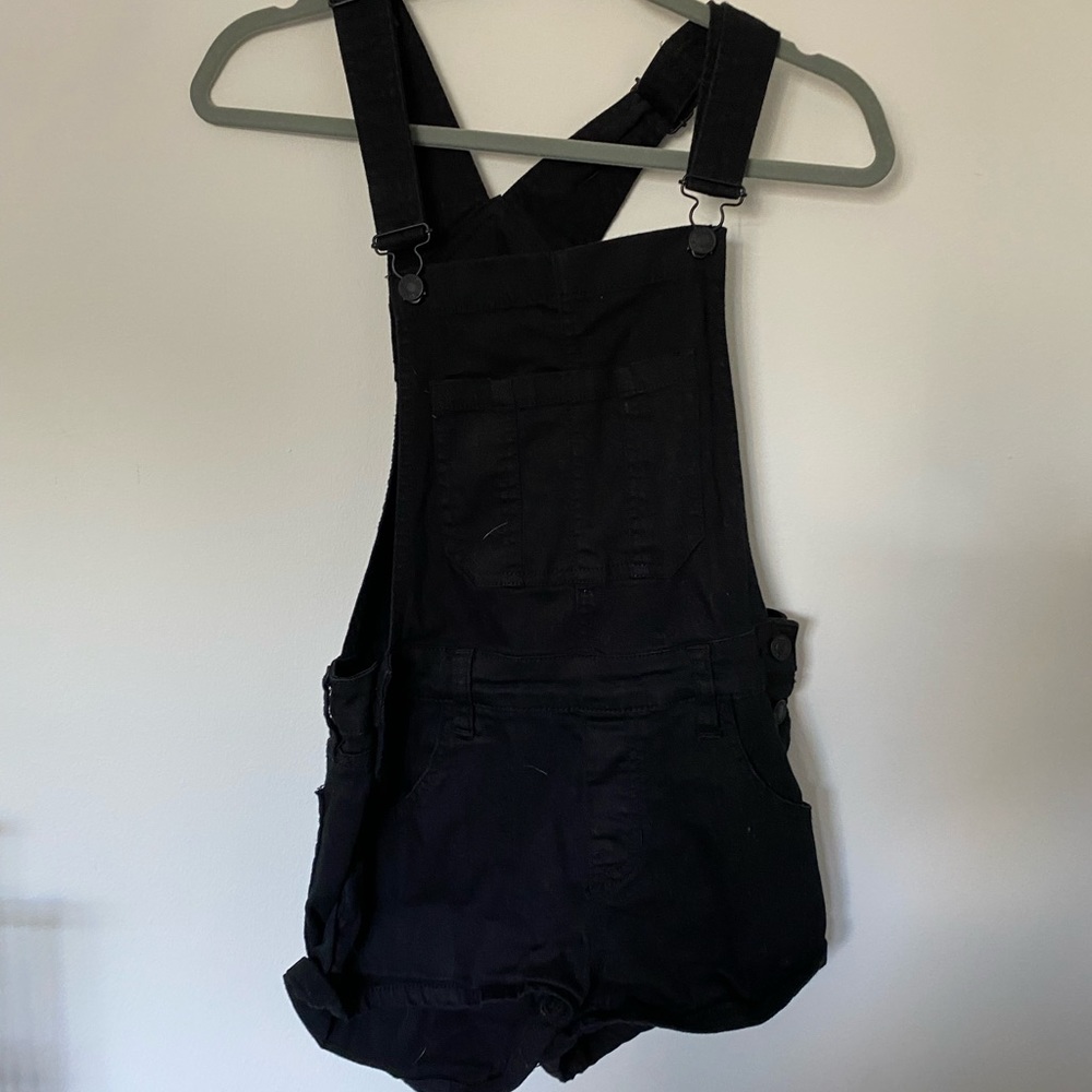 Black Denim Short Overalls